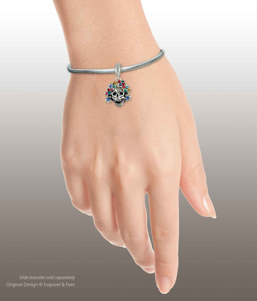 Day Of The Dead Pandora Charm Sterling Silver Handmade Dia De Los Muertos Skull Jewelry  DOD4-PNS
