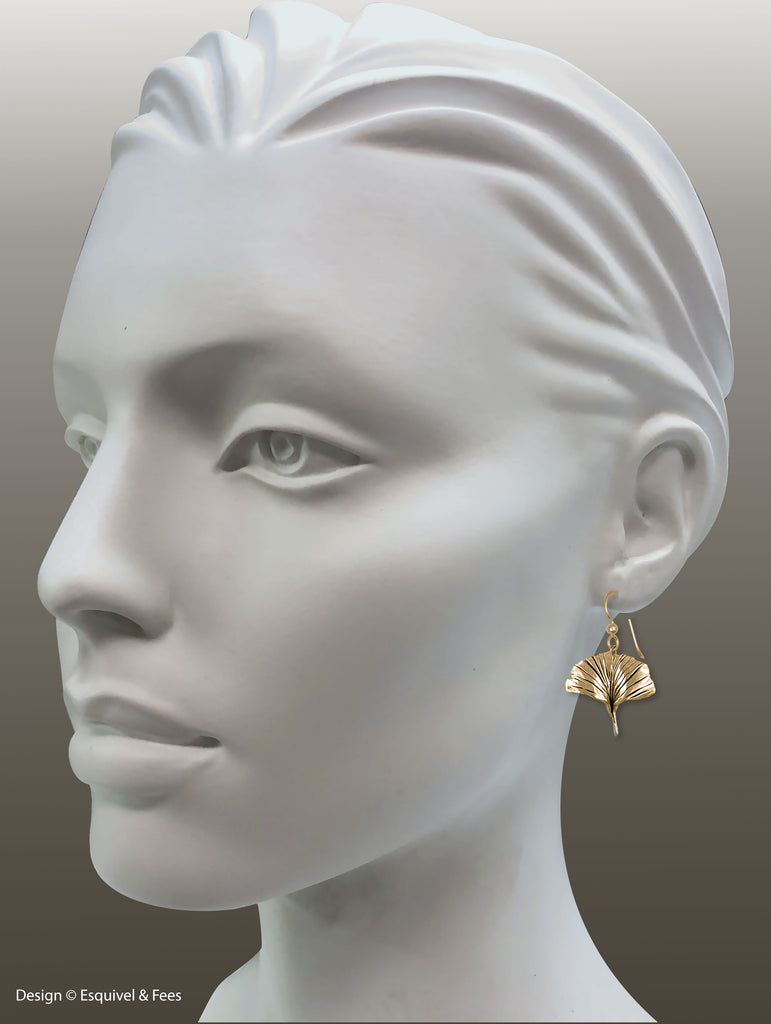 Ginkgo Earrings 14k Yellow Gold Handmade Ginkgo Jewelry  GNK3-EG