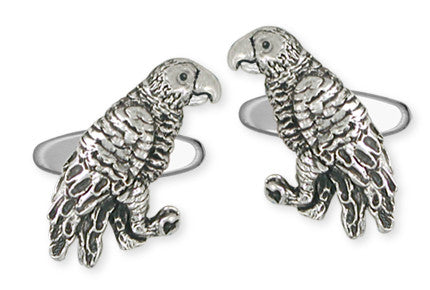 African Grey Parrot Cufflinks Solid Sterling Silver Jewelry   AFG1-CL