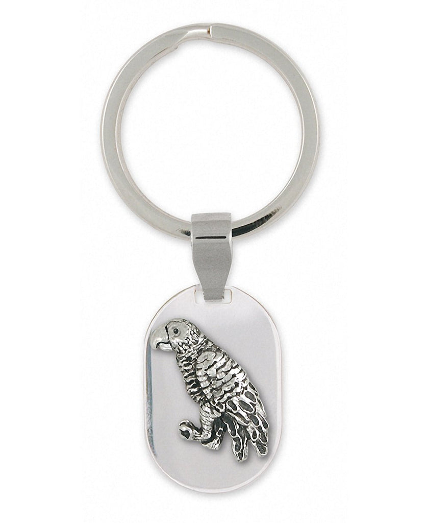African Grey Charms African Grey Key Ring Sterling Silver Parrot Jewelry African Grey jewelry