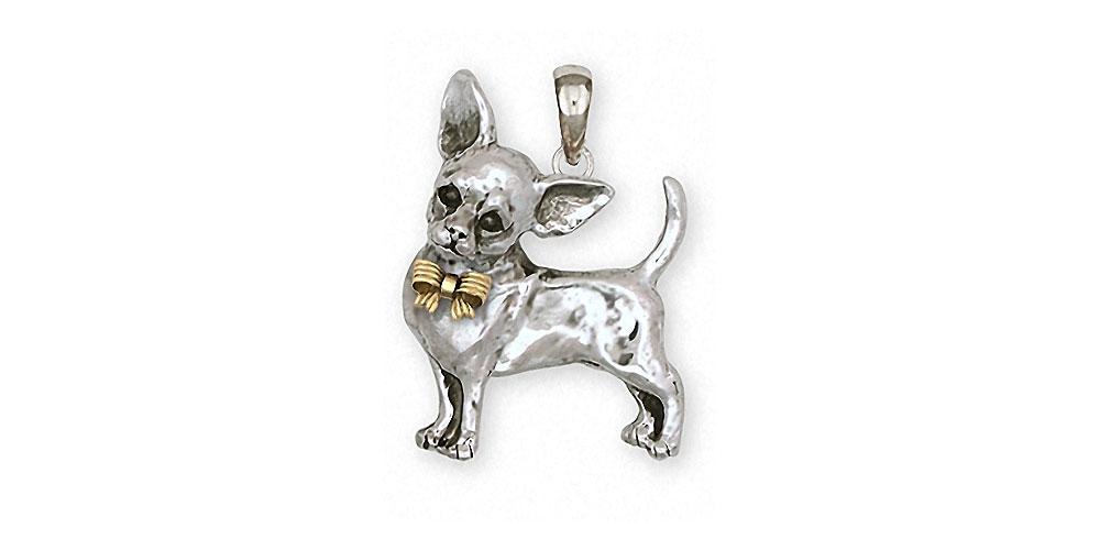 Chihuahua Charms Chihuahua Pendant Silver And 14k Gold Dog Jewelry Chihuahua jewelry