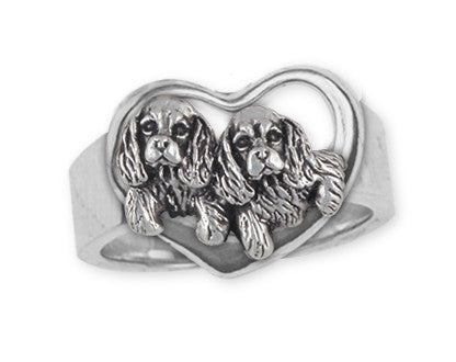 Double Cavalier King Charles Spaniel Ring Jewelry Handmade Sterling Silver CV24-R