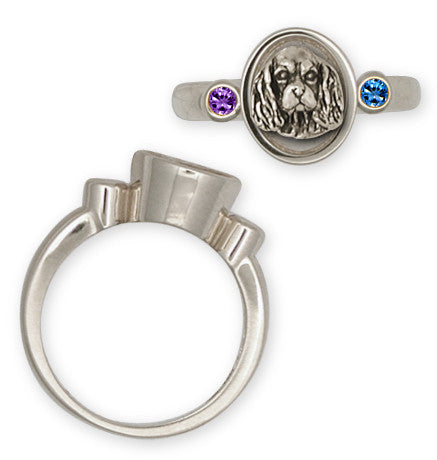 Cavalier King Charles Spaniel Birthstone Ring Jewelry Handmade Sterling Silver CV8-SR