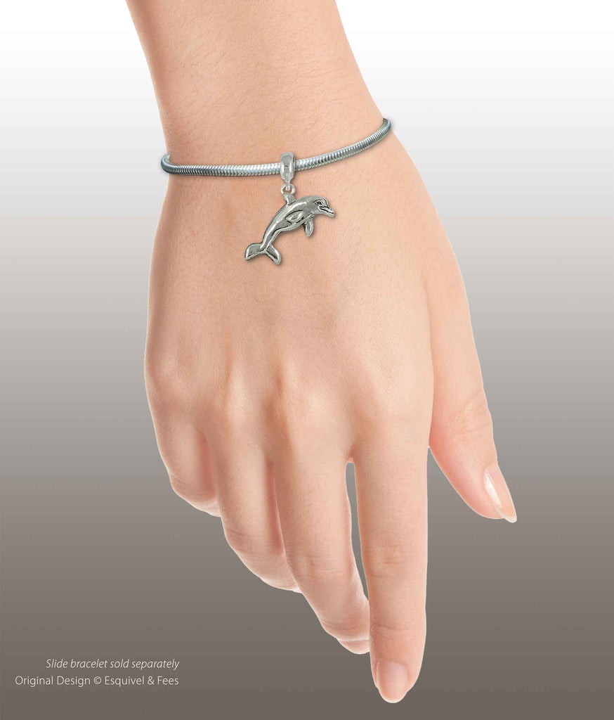 Dolphin Jewelry Sterling Silver Handmade Dolphin Charm Slide This Charm Will Fit A Pandora® Slide Bracelet DLP1-PNS