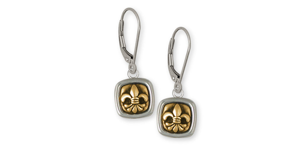 Fleur De Lis Charms Fleur De Lis Earrings Sterling Silver And Yellow Bronze Flower Jewelry Fleur De Lis jewelry