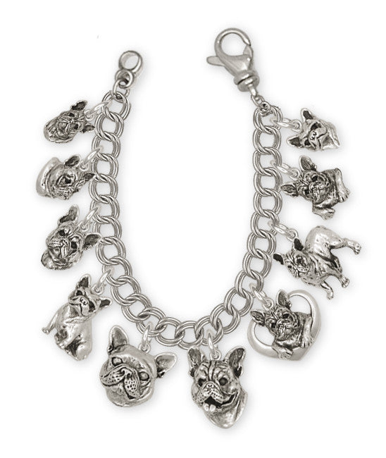 French Bulldog Charm Bracelet Handmade Sterling Silver Dog Jewelry FR-CB