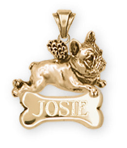 French Bulldog Angel Pendant 14k Yellow Gold Vermeil Dog Jewelry FR1A-NPVM