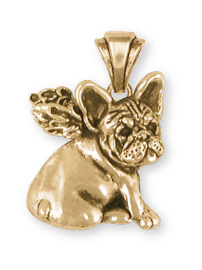 French Bulldog Angel Pendant 14k Yellow Gold Vermeil Dog Jewelry FR21A-PVM