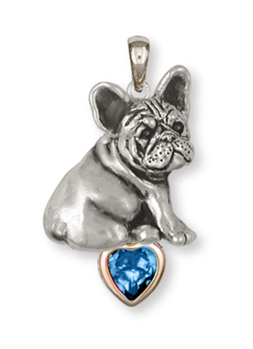 French Bulldog Birthstone Pendant Handmade Sterling Silver Dog Jewelry FR23-SP
