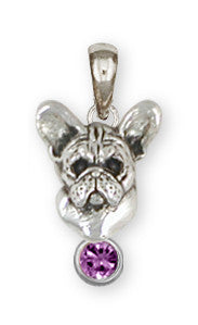 French Bulldog Birthstone Pendant Handmade Sterling Silver Dog Jewelry FR26-SP