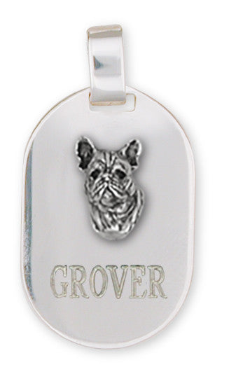French Bulldog Dog Tag Style Pendant Handmade Sterling Silver Dog Jewelry FR3-DT