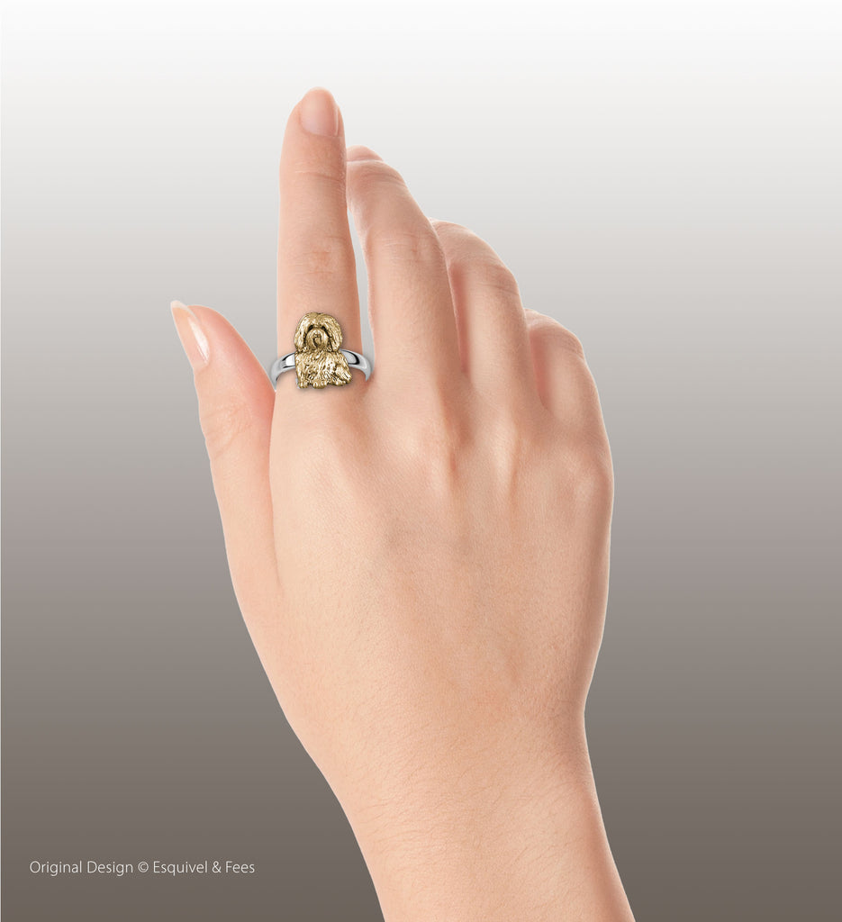 Maltese Jewelry Silver And 14k Gold Handmade Maltese Dog Ring  MHV43X-TNR