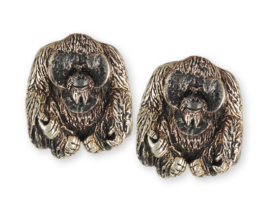 Orangutan Monkey Cufflinks Handmade Solid Yellow Bronze Jewelry OG1-CLBZ