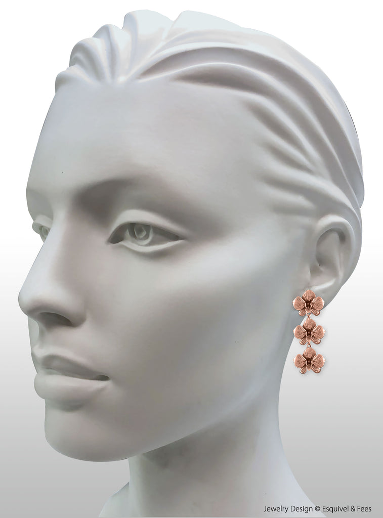 Orchid Jewelry 14k Rose Gold Handmade Orchid Flower Earrings  OR5-3ERG