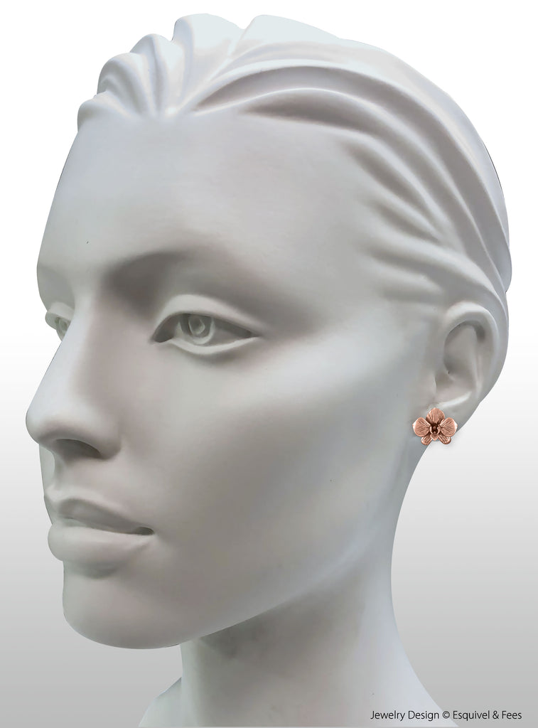 Orchid Jewelry 14k Rose Gold Handmade Orchid Flower Earrings  OR5-ERG