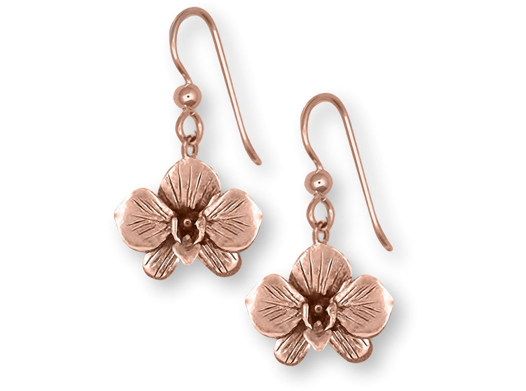 Orchid Charms Orchid Earrings 14k Rose Gold Orchid Flower Jewelry Orchid jewelry