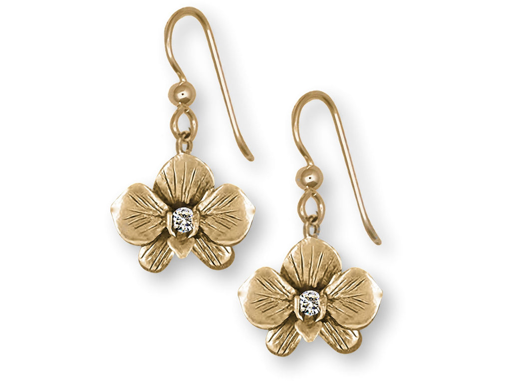 Orchid Charms Orchid Earrings 14k Gold Orchid Flower With Diamonds Jewelry Orchid jewelry