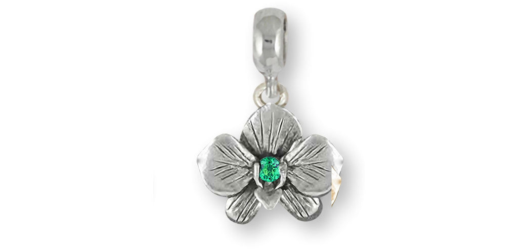 Orchid Charms Orchid Charm Slide Sterling Silver Orchid Flower Birthstone Jewelry Orchid jewelry