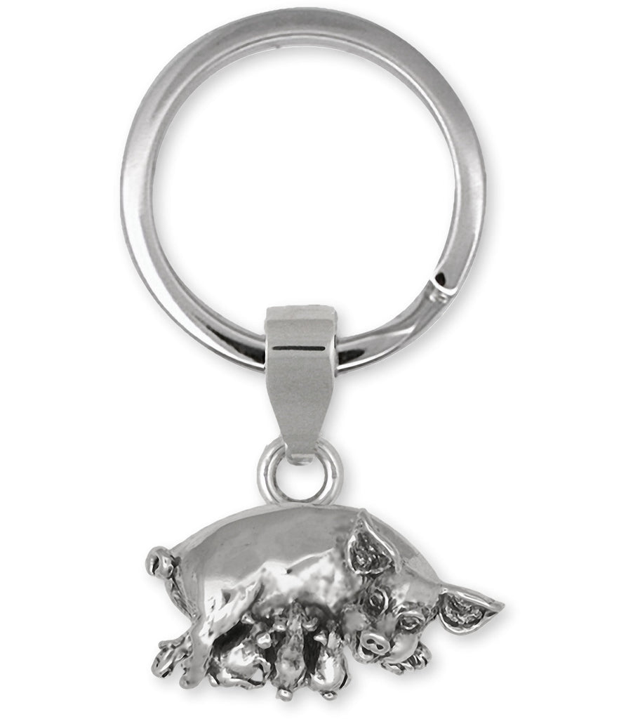 Pig Charms Pig Key Ring Sterling Silver Pig And Piglets Jewelry Pig jewelry