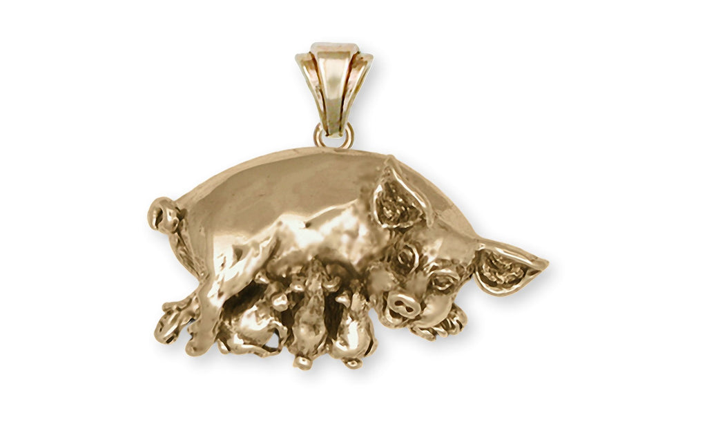 Pig Charms Pig Pendant 14k Gold Pig And Piglets Jewelry Pig jewelry