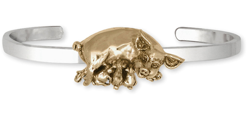 Pig Charms Pig Bracelet Silver And 14k Gold Pig And Piglets Jewelry Pig jewelry