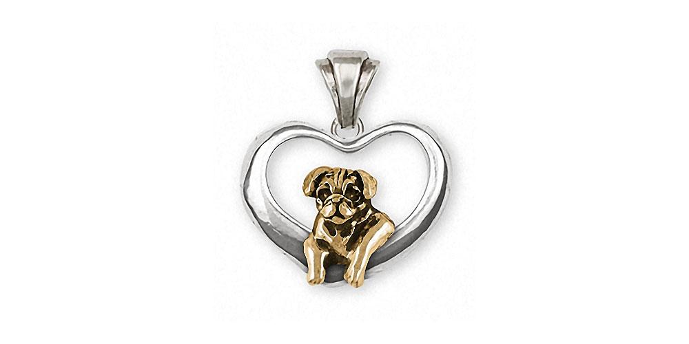 Pug Charms Pug Pendant Silver And 14k Gold Dog Jewelry Pug jewelry