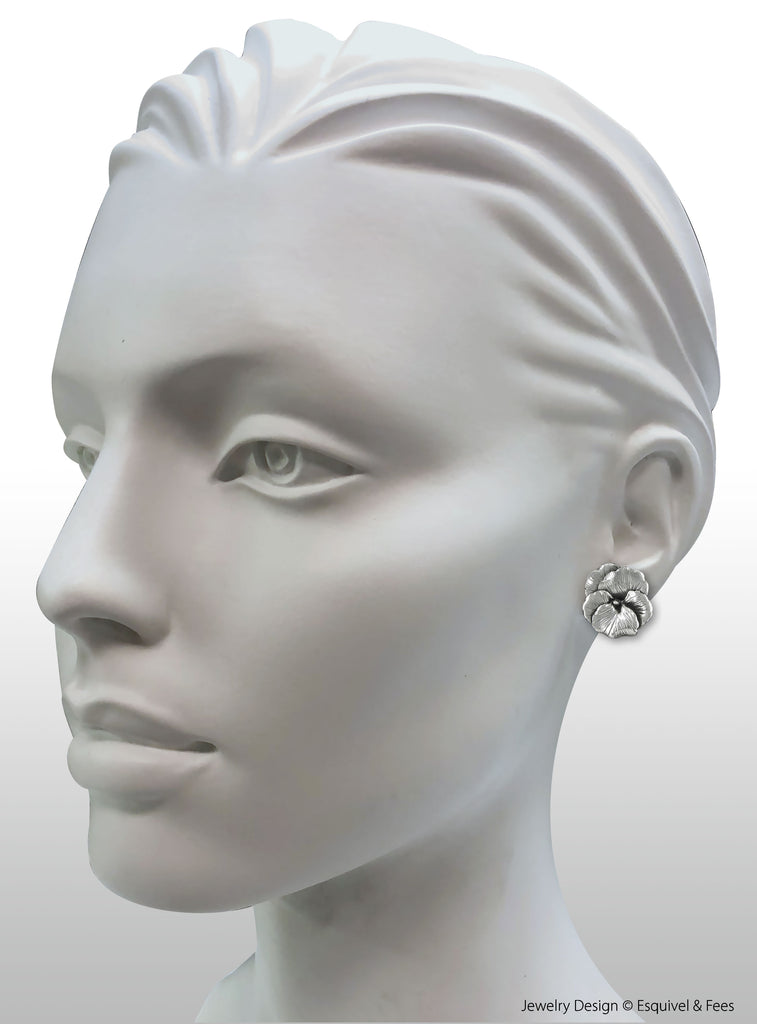 Pansy Flower Jewelry Sterling Silver Handmade Pansy Earrings  PSY1-E