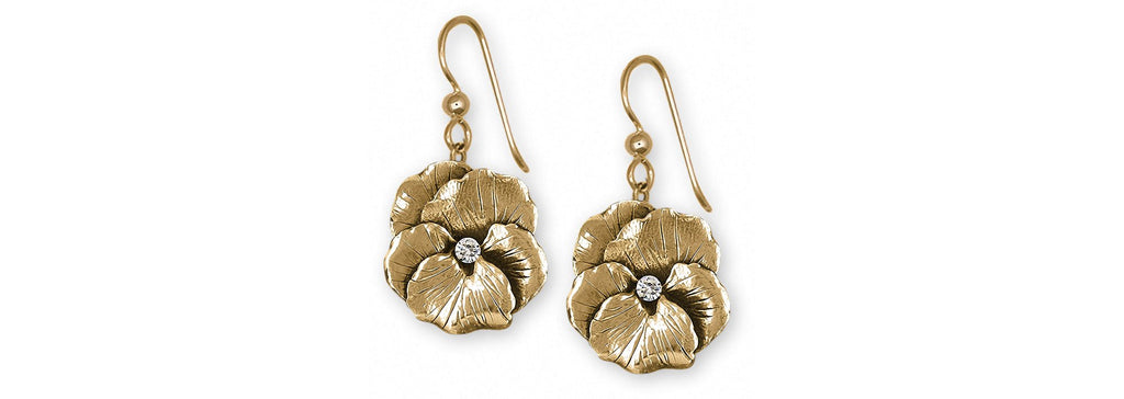 Pansy Flower Charms Pansy Flower Earrings With Genuine Diamonds 14k Gold Pansy Jewelry Pansy Flower jewelry