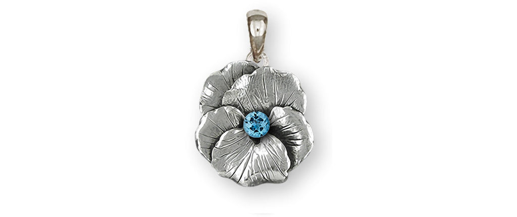 Pansy Charms Pansy Pendant With Birthstone Sterling Silver Pansy Flower Jewelry Pansy jewelry