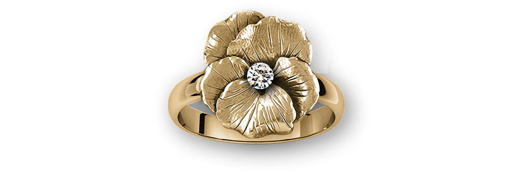 Pansy Charms Pansy Ring With Diamond 14k Gold Pansy Flower Jewelry Pansy jewelry