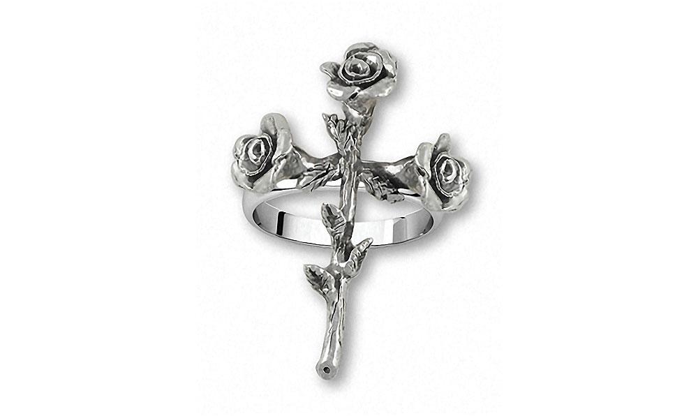 Rose Cross Charms Rose Cross Ring Sterling Silver Flower Jewelry Rose Cross jewelry