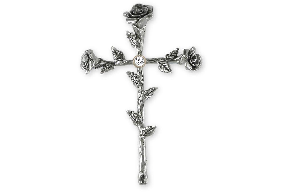 Birthstone Rose Cross Charms Birthstone Rose Cross Pendant Sterling Silver Flower Jewelry Birthstone Rose Cross jewelry
