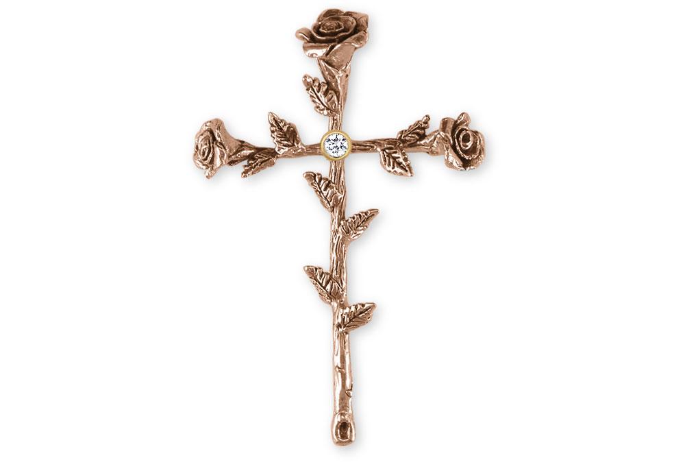 Rose Cross Charms Rose Cross Pendant 14k Rose Gold Flower Jewelry Rose Cross jewelry