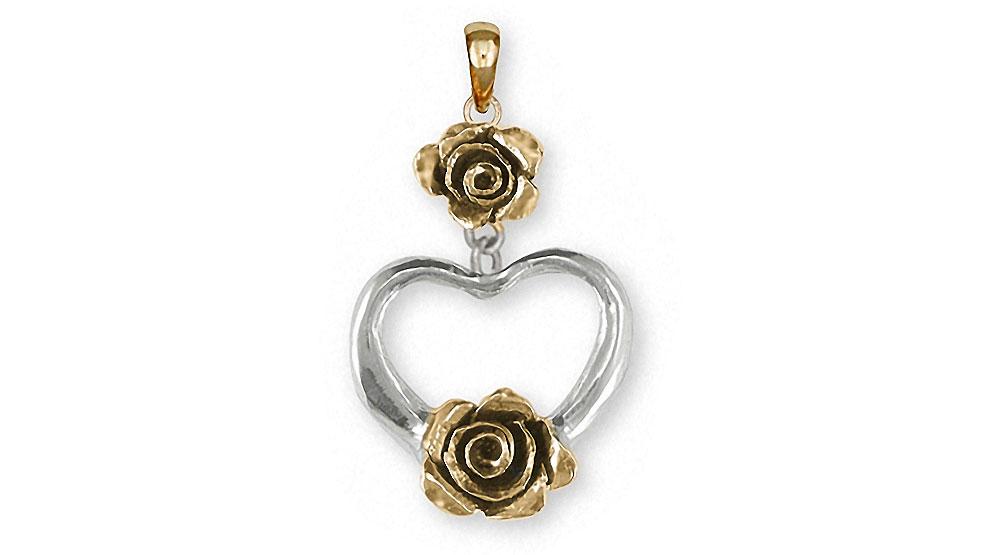 Rose Charms Rose Pendant Silver And 14k Gold Flower Jewelry Rose jewelry