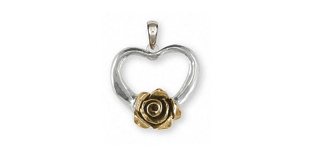 Rose Charms Rose Pendant Silver And 14k Gold Flower Jewelry Rose jewelry