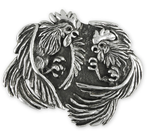 Fighting Rooster Mens Belt Buckle Handmade Sterling Silver display picture 2