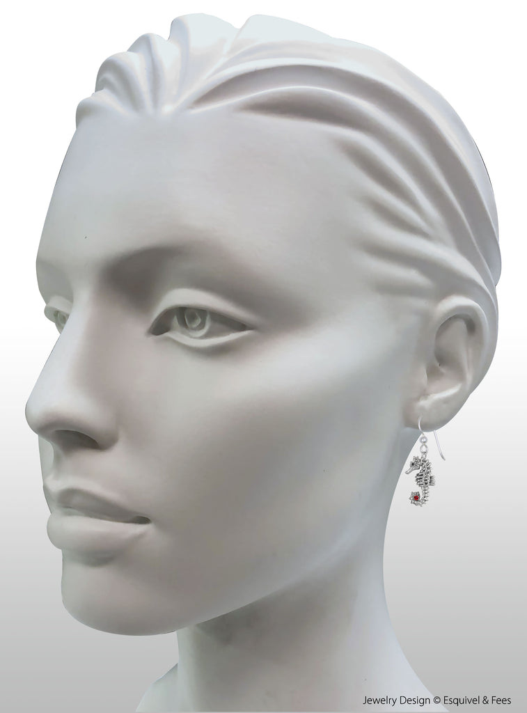 Seahorse Jewelry Sterling Silver Handmade Sea Horse Birthstone Earrings  SE3-SE