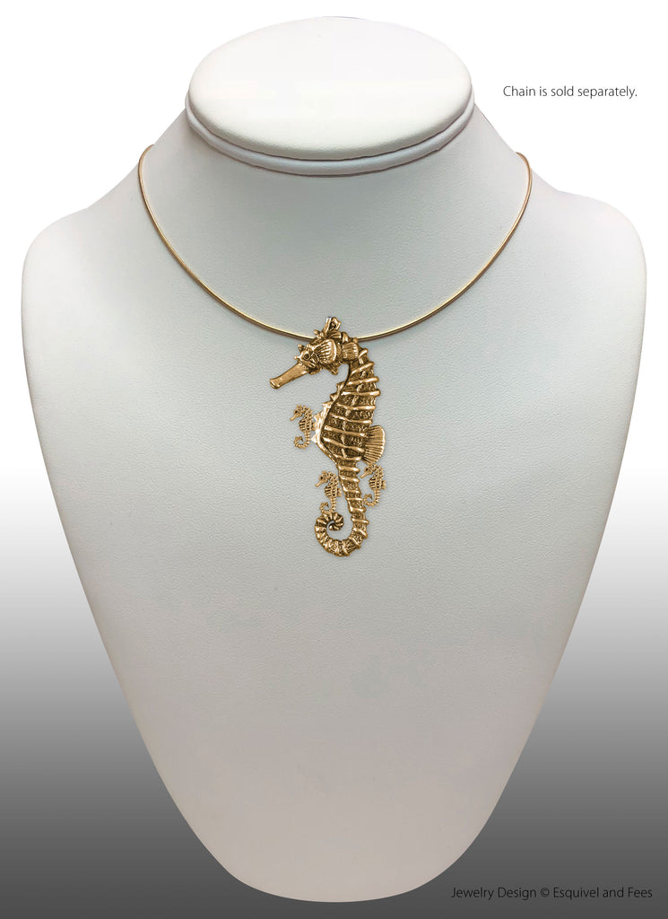 Seahorse Jewelry 14k Gold Handmade Sea Horse And Fry Pendant  SE5B-PBRG