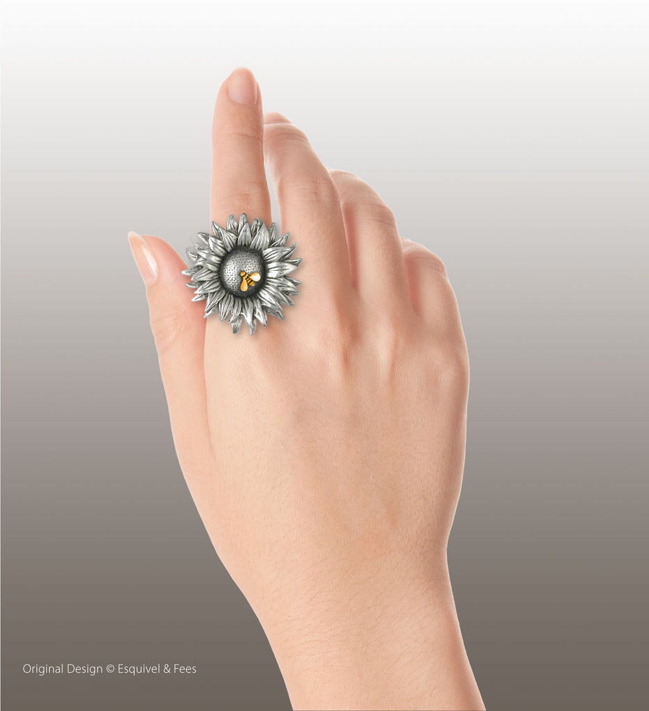 Sunflower Ring Jewelry Silver And Gold Handmade Flower Ring SF2-TNR