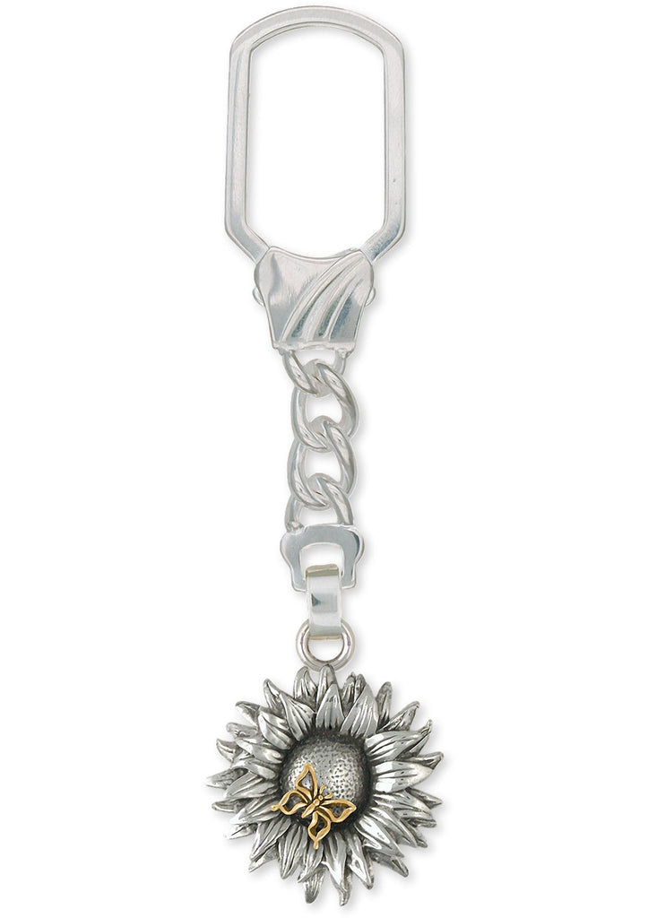 Sunflower Charms Sunflower Key Ring Silver And 14k Gold Flower Jewelry Sunflower jewelry