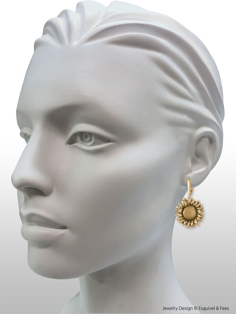 Sunflower Jewelry 14k Gold Vermeil Handmade Sunflower Earrings  SF4-EVM