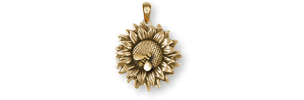 Sunflower Charms Sunflower Pendant 14k Gold Vermeil Sunflower With Bee Jewelry Sunflower jewelry