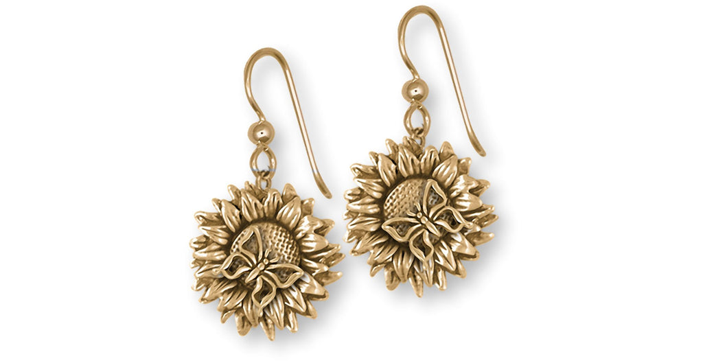 Sunflower Charms Sunflower Earrings 14k Gold Vermeil Sunflower With Butterfly Jewelry Sunflower jewelry