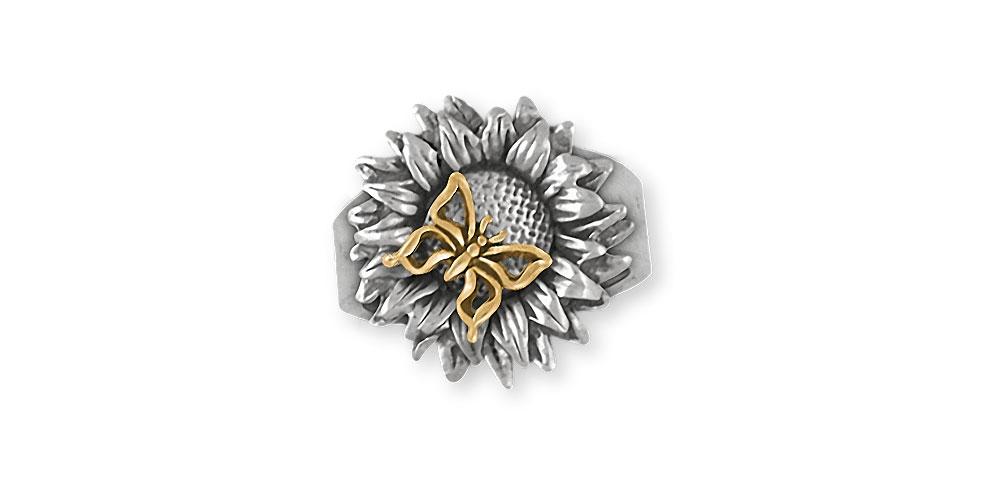 Sunflower Charms Sunflower Ring Silver And 14k Gold Flower Jewelry Sunflower jewelry
