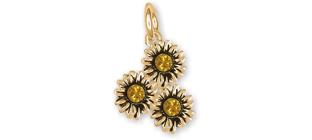 Sunflower Charms Sunflower Charm 14k Yellow Gold Sunflower With Crystal Jewelry Sunflower jewelry