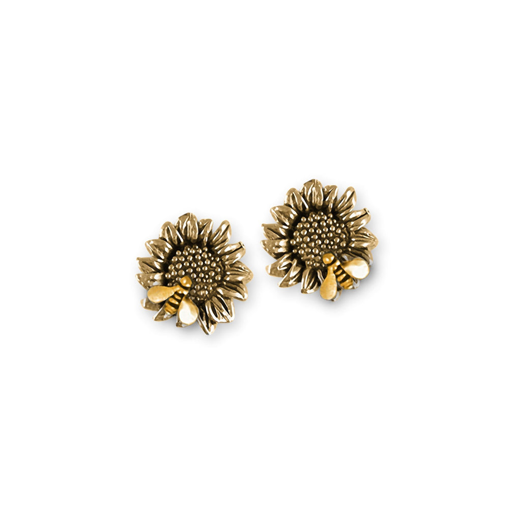Sunflower Charms Sunflower Earrings 14k Gold Sunflower And Bee Jewelry Sunflower jewelry
