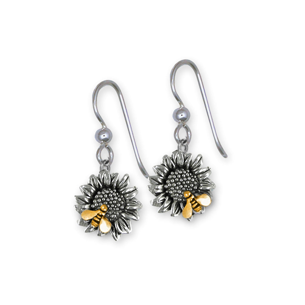 Sunflower Charms Sunflower Earrings Sterling Silver Sunflower With Bee Jewelry Sunflower jewelry
