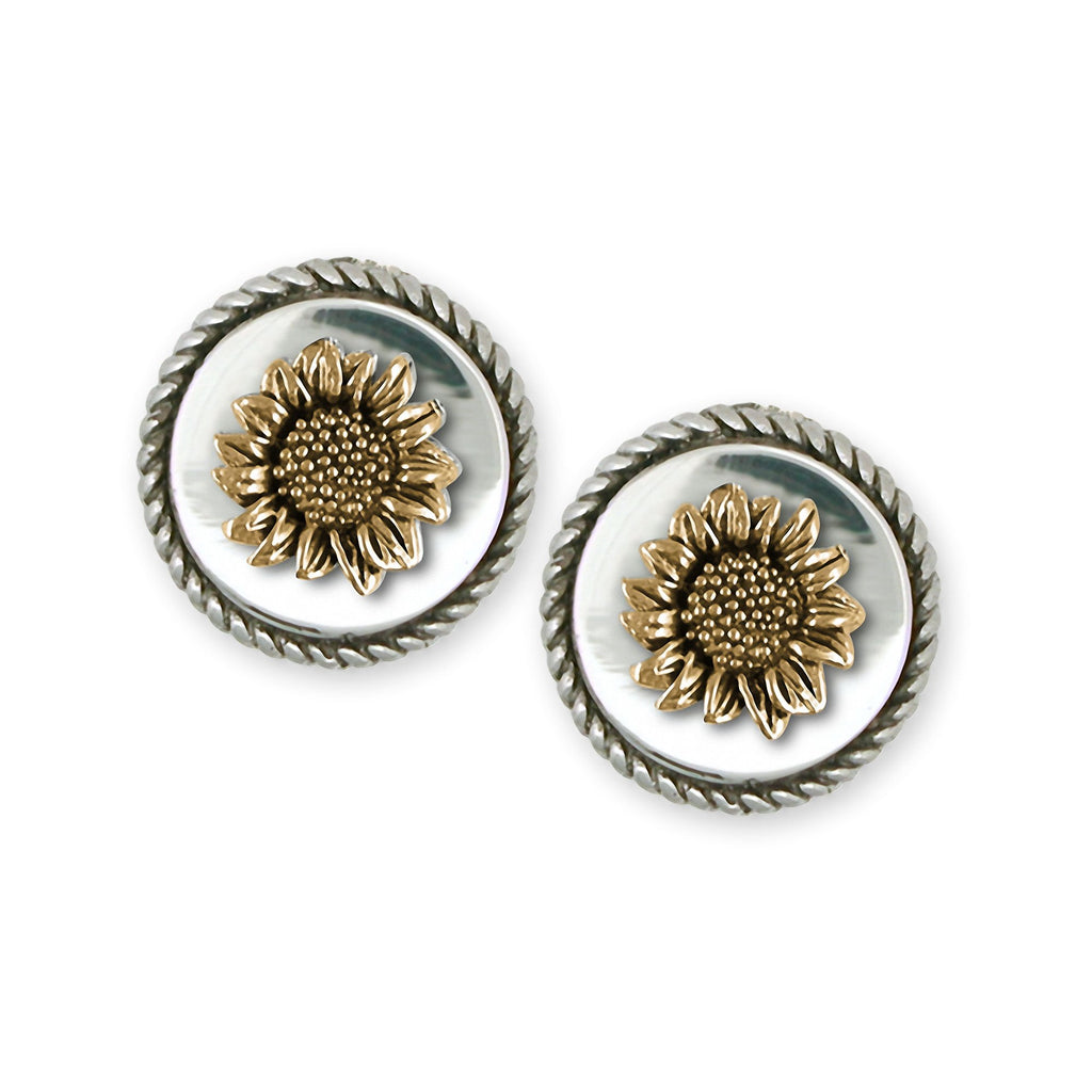 Sunflower Charms Sunflower Cufflinks Silver And 14k Gold Sunflower Jewelry Sunflower jewelry