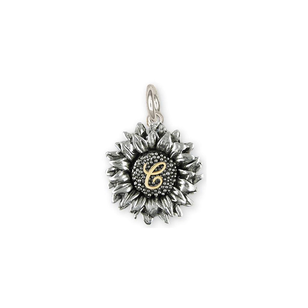 Sunflower Charms Sunflower Charm Silver And 14k Gold Sunflower With Initial Jewelry Sunflower jewelry
