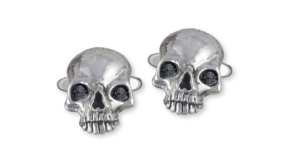 Skull Charms Skull Cufflinks Sterling Silver With Onyx Eyes Skull Jewelry Skull jewelry